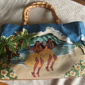 BUENO Sequined Hawaiian Print Tote with Bamboo Handle